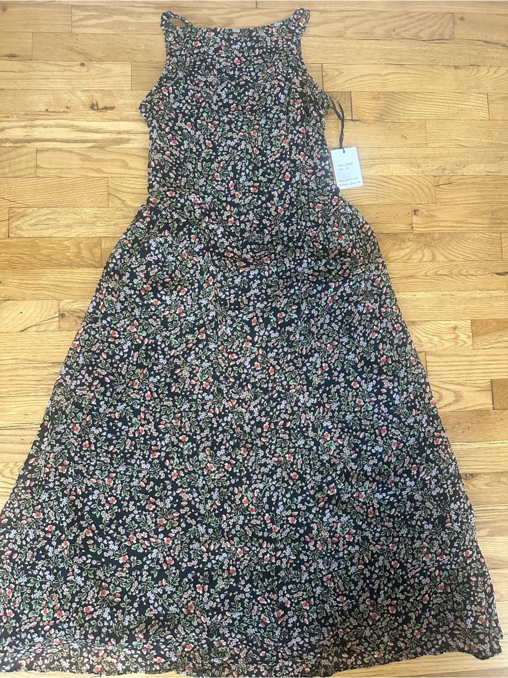 Japna Black Maxi Dress with Pink and Green Floral Print